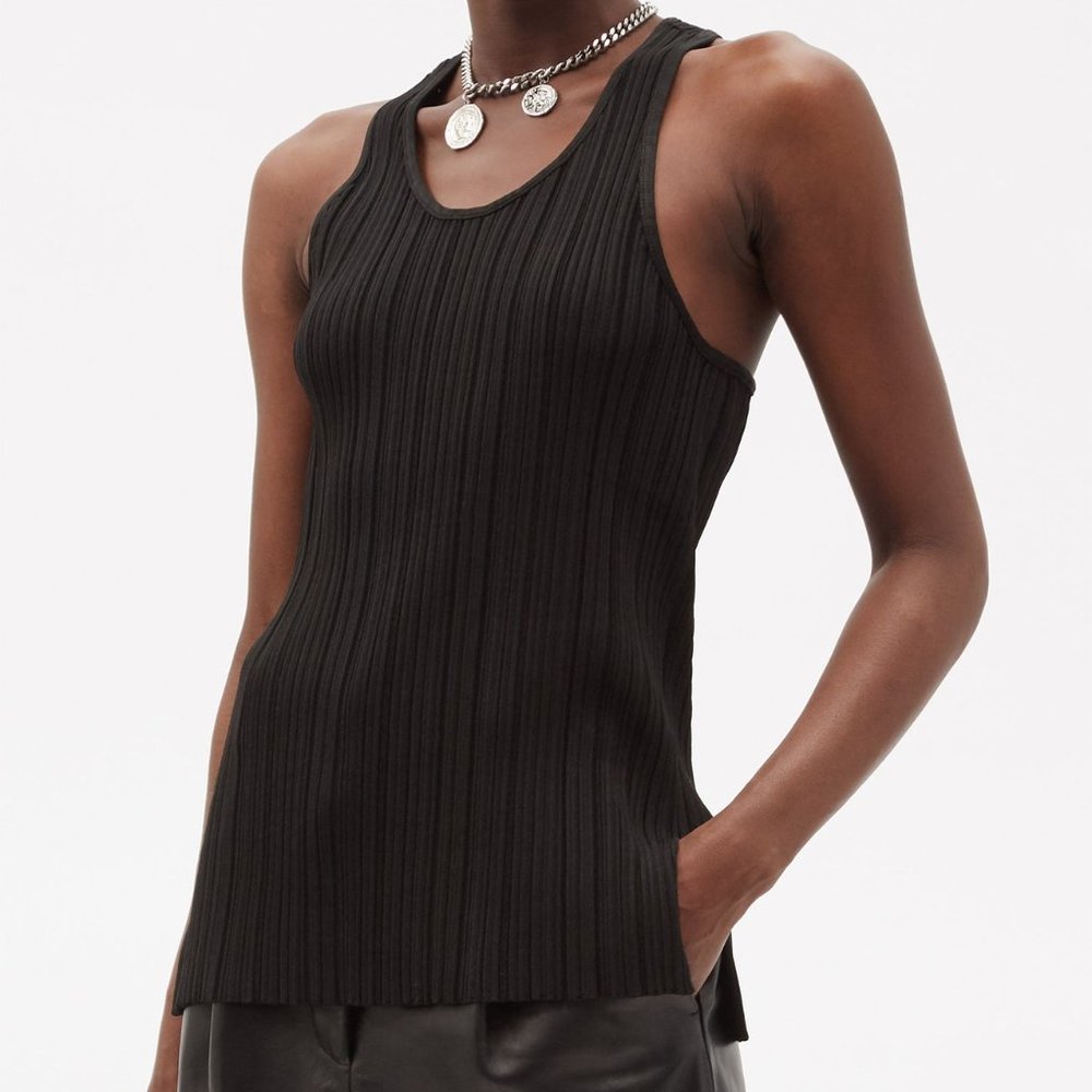 ACNE STUDIOS Kleona Plissé-Jersey Black Ribbed Tank Top Size XS